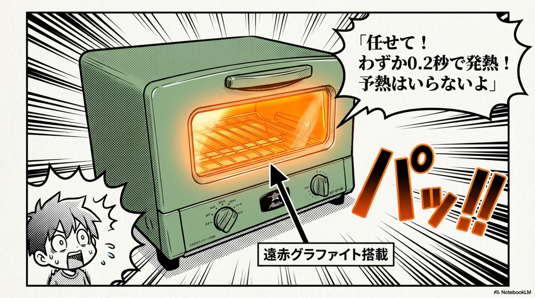 【アラジン】わずか0.2秒で発熱する遠赤グラファイト搭載で予熱いらず