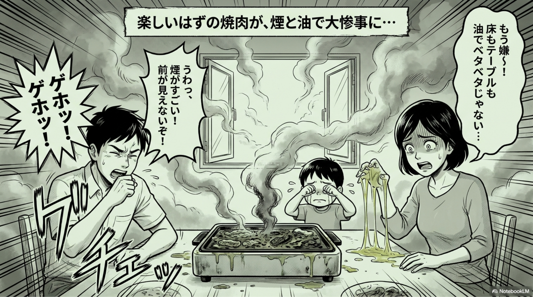 【山善 XGRILL】楽しいはずの焼肉が煙と油で大惨事になり床もベタベタな悩み