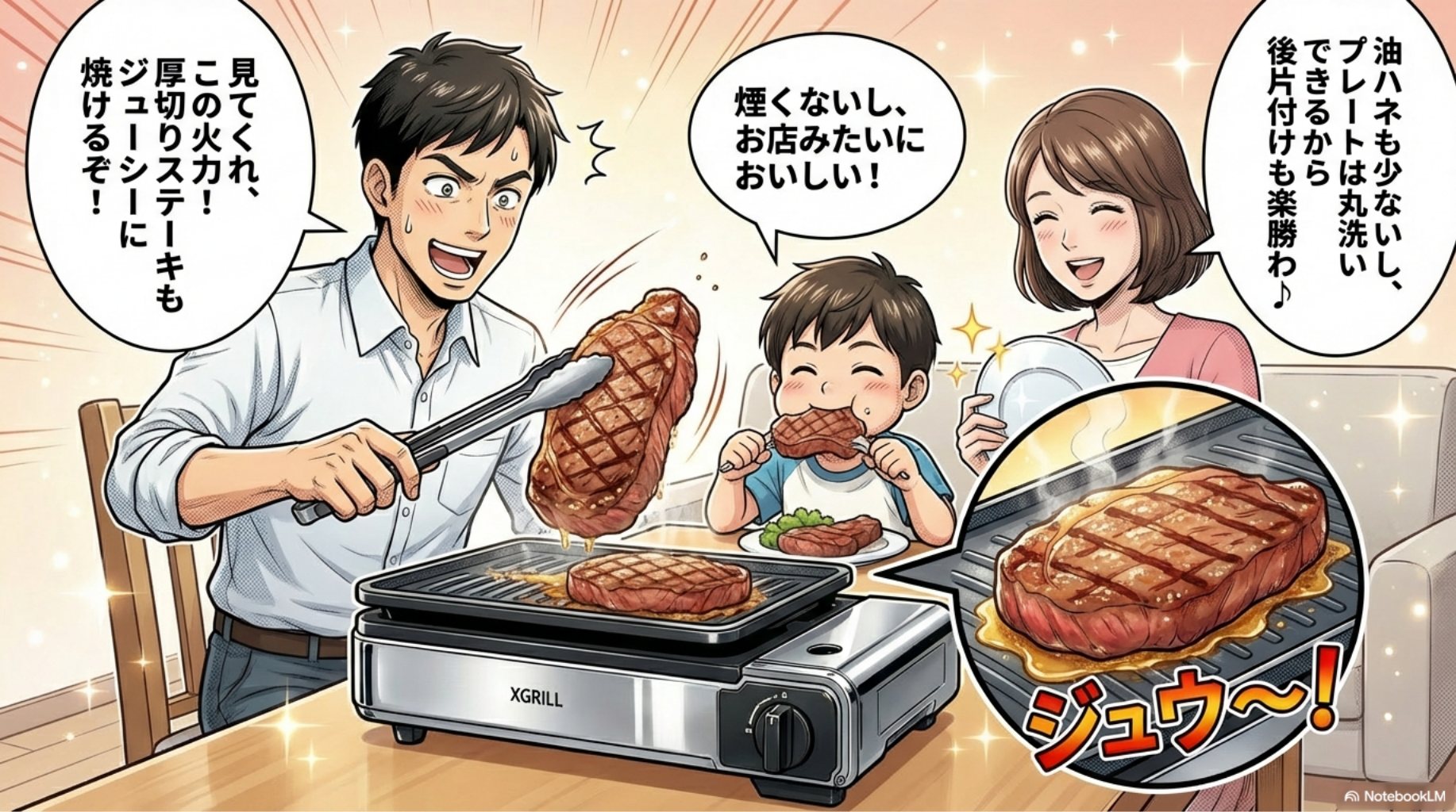 【山善 XGRILL】高火力で厚切りステーキもジューシー。煙くないお店のような味
