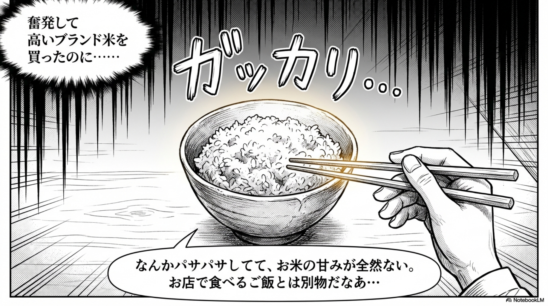 【タイガー 土鍋ご泡火炊き】高いブランド米を買ったのに美味しく炊けずガッカリする様子