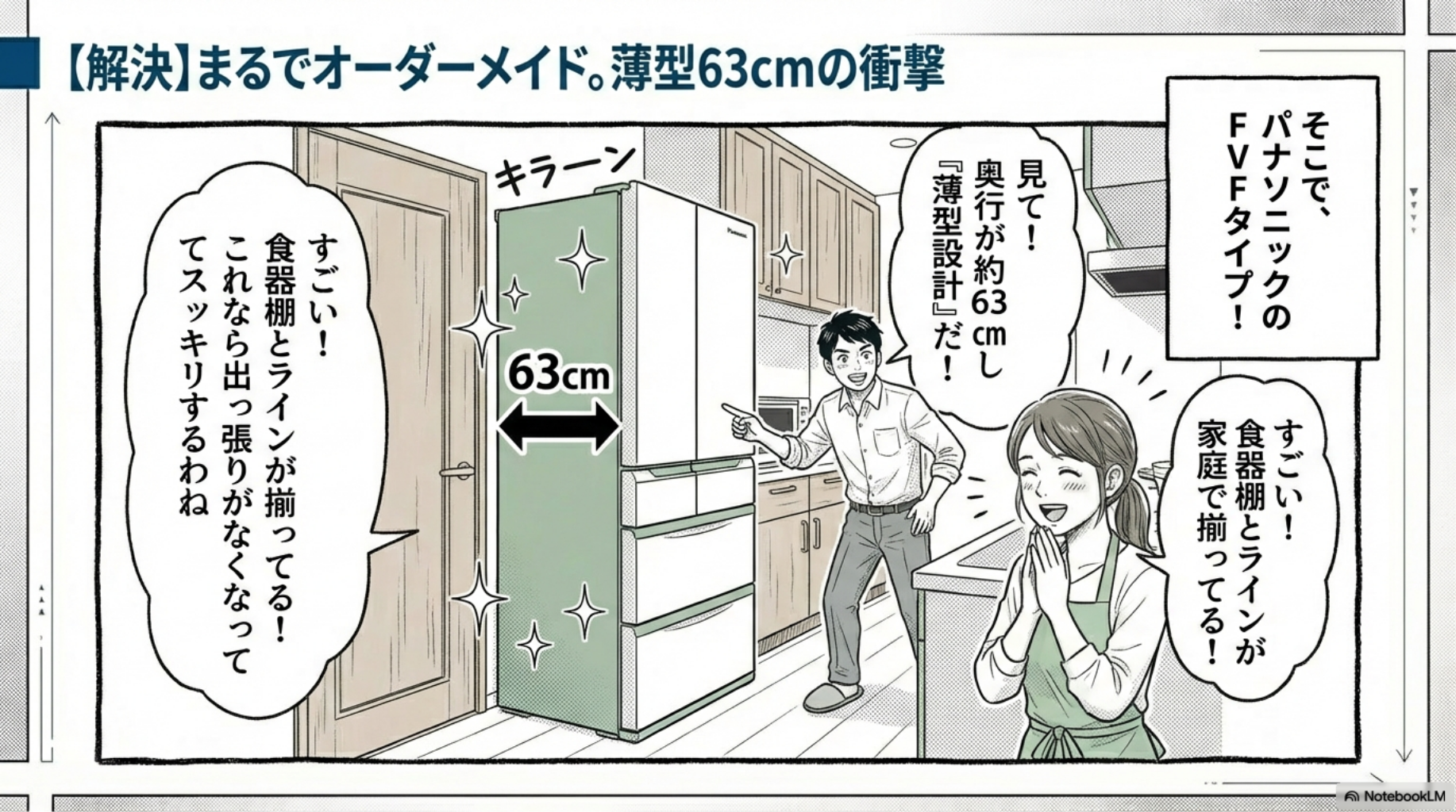 【パナソニック 冷蔵庫】まるでオーダーメイド。食器棚とラインが揃う薄型63cmの衝撃