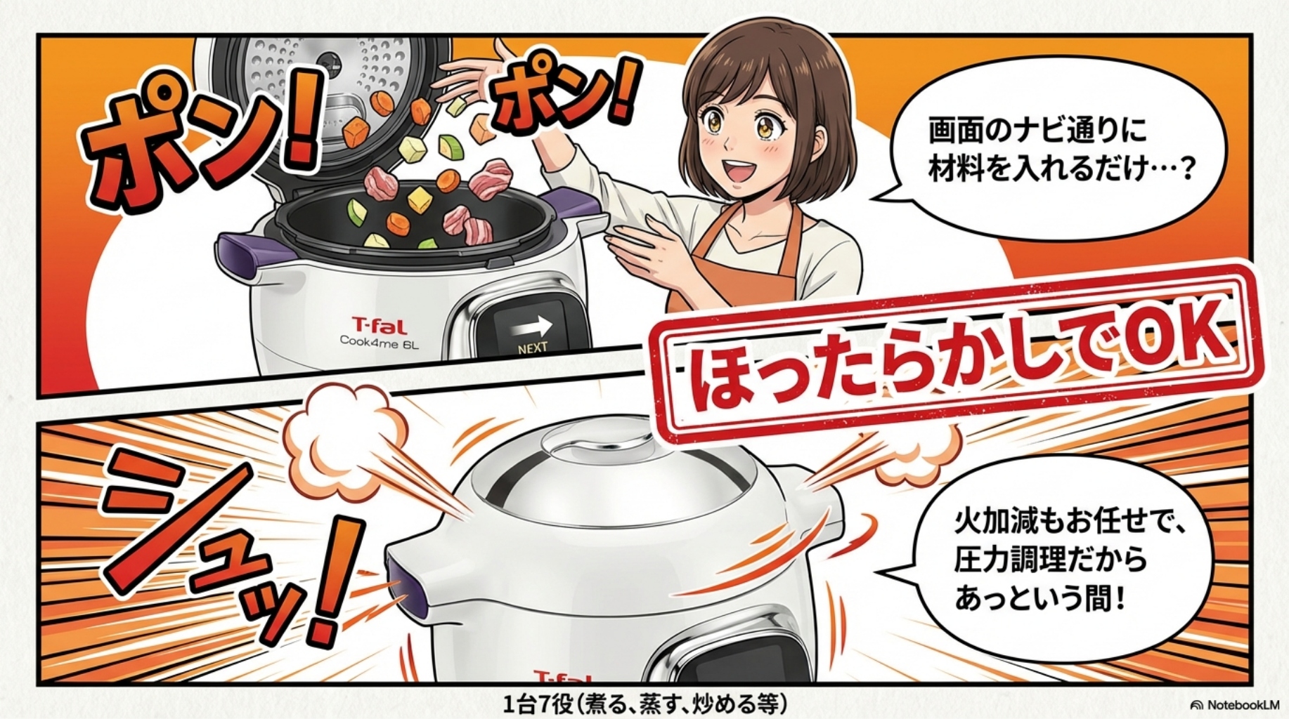 【クックフォーミー】画面のナビ通りに材料を入れるだけのほったらかし圧力調理